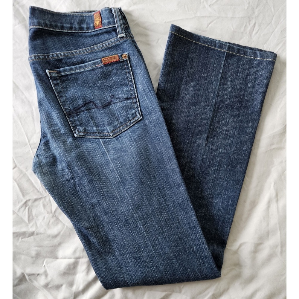 7 For All Mankind Long Bootcut Jeans Cut# 717435 Blue Denim Women's Size ‎ 27